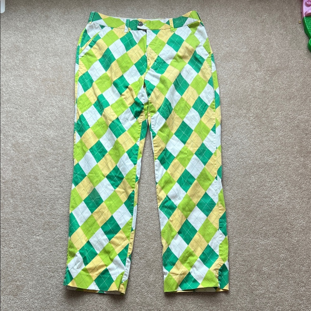 Loudmouth Green, Yellow & White Argyle Pants 34 x 32